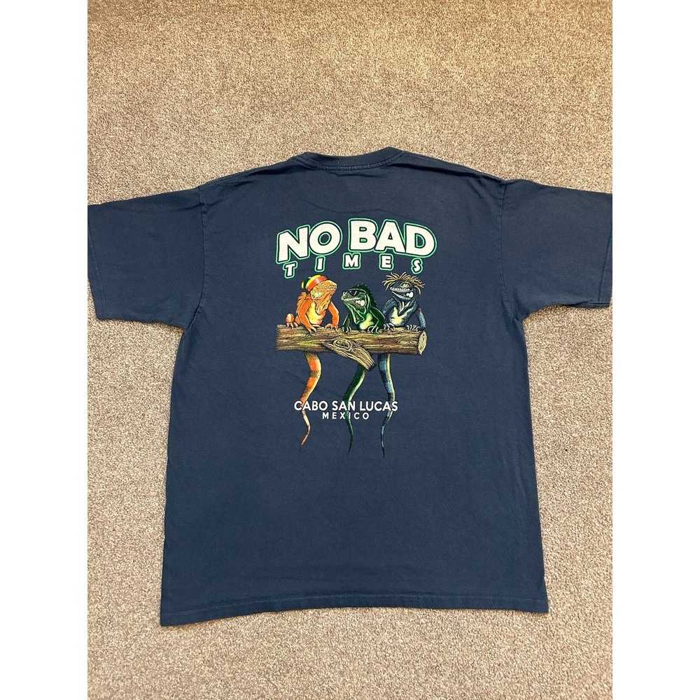 Retro Style Cabo San Lucas T-Shirt Mens Large Navy Blue Excellent No Bad Times